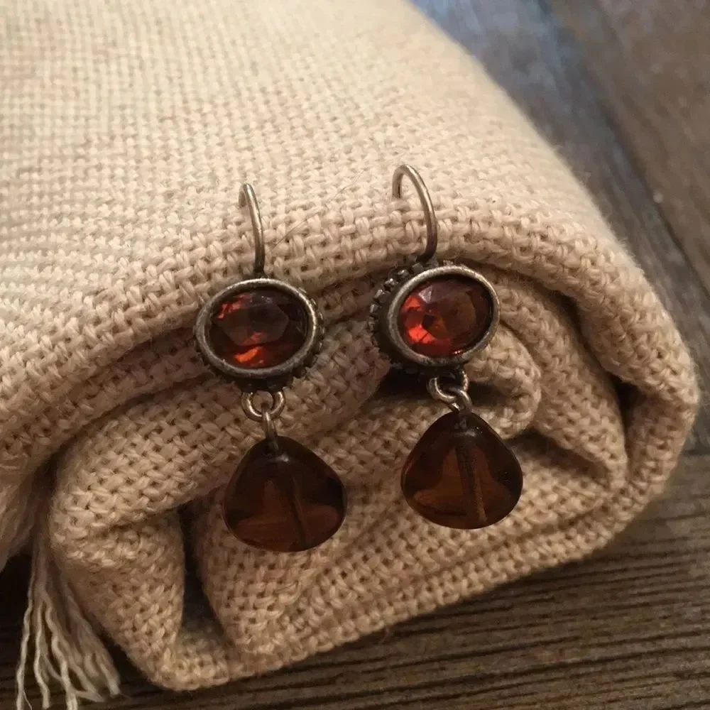 Sterling Silver Plated Earrings Amber & Topaz Color